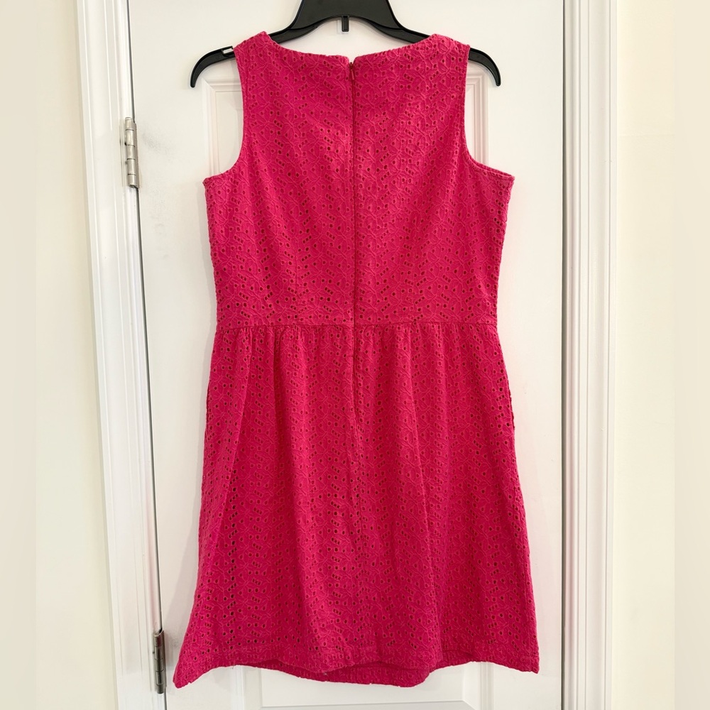 L.L. Bean Hot Pink Eyelet Fit and Flare Sleeveless Dress Size 6 - Picture 5 of 11